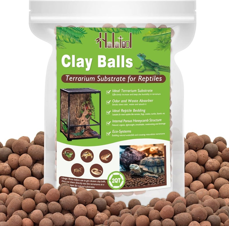 Halatool Reptile Substrate 2QT Clay Pebbles Terrarium Bedding for Reptiles Organic Clay Balls Bioactive Drainage Layer for Terrariums & Vivariums Leopard Gecko Tortoise Frog Lizard Ball Python - Image 1